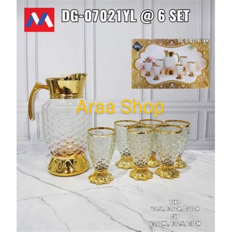 Jual Teko Set Gelas Ikan Mermaid Nanas Beling 7pcs Emas Gold Pitcher