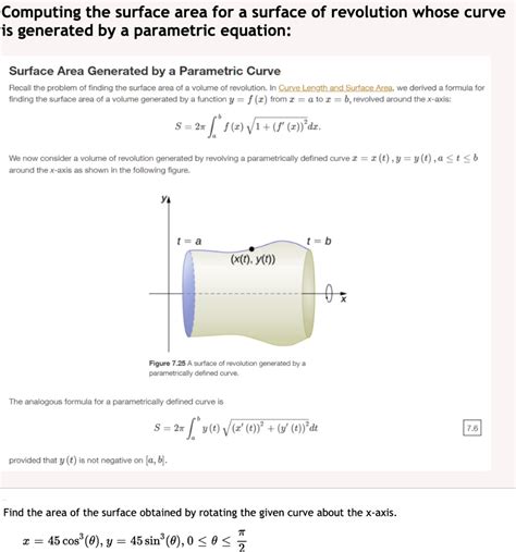 Solved Computing The Surface Area For A Surface Of Revolution Whose