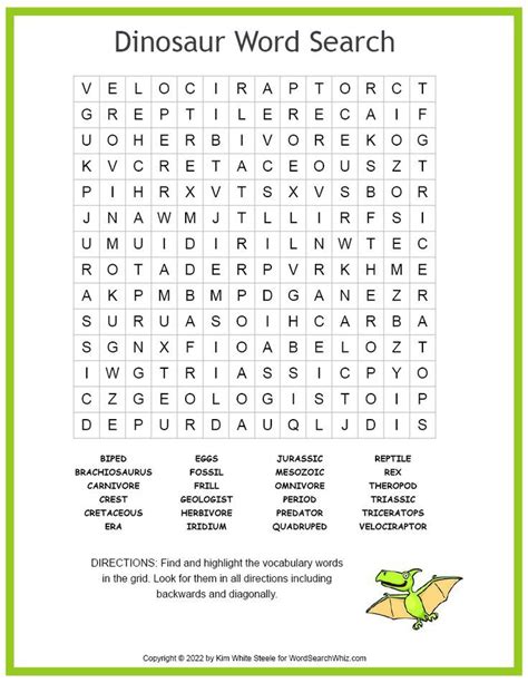 Dinosaur Word Search Free Printable