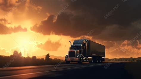 Semi Truck Driving Against A Sunset In A 3d Rendered Banner Powerpoint