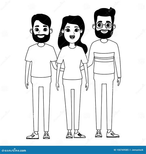 Personagem De Banda Desenhada Do Avatar Do Grupo De Pessoas Em Preto E