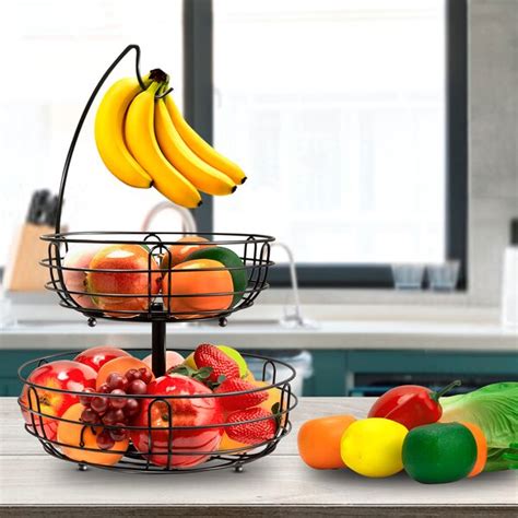 Ebern Designs Tiers Metal Fruit Stand Vegetables Basket With Banana