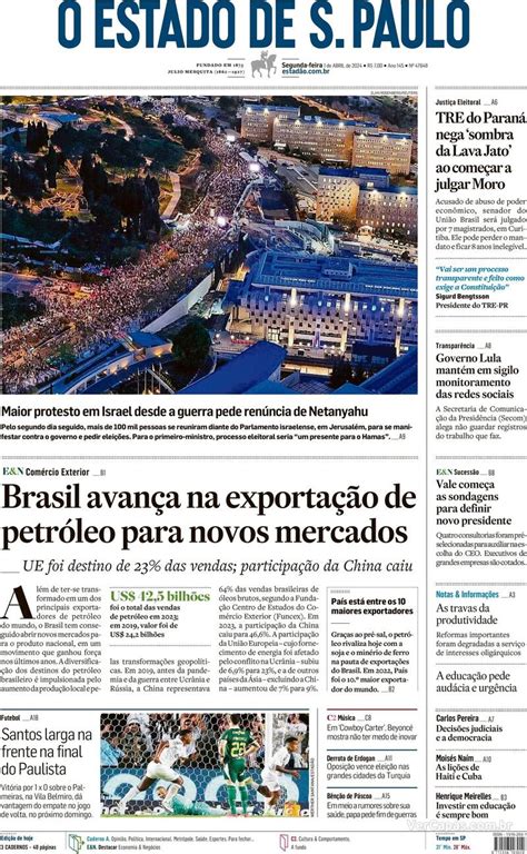 Capa Estadão Edição Segunda 1 de Abril de 2024