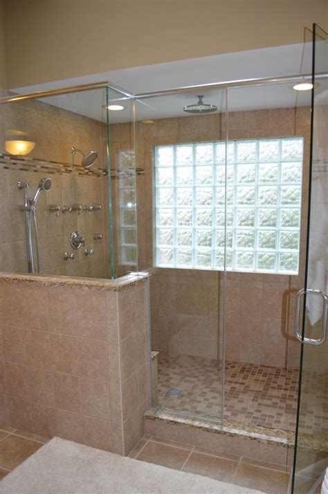 Walk In Shower Tile Glass Door Glass Block Window Bathroom Remodel