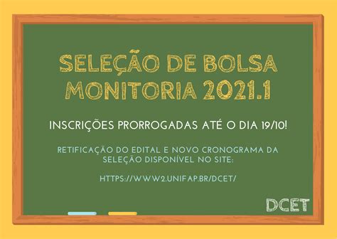 BOLSA MONITORIA INSCRIÇÕES PRORROGADAS Departamento de Ciências