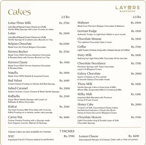 Layers Bakeshop Menu Prices Contacts And More