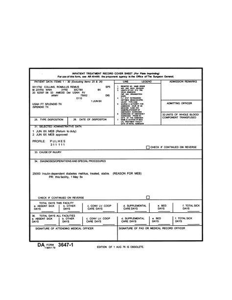 Figure 1 9 Da Form 3647 1 Inpatient Treatment Record Cover Sheet