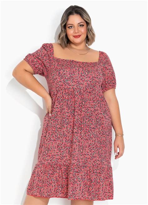 Vestido Floral Rosa Ciganinha Plus Size Marguerite