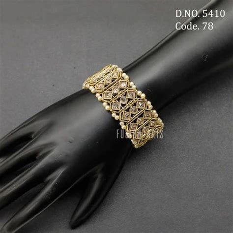 Fusion Arts Brass Metal Mehendi Polish Openable Polki Bracelet Kada At