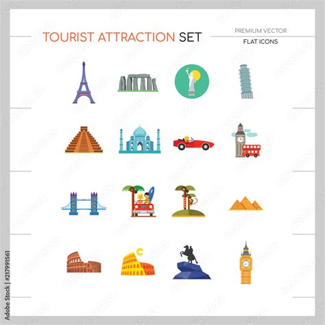 Tourist Attraction Icons Set Thirteen Vector Icons Of Eiffel Tower