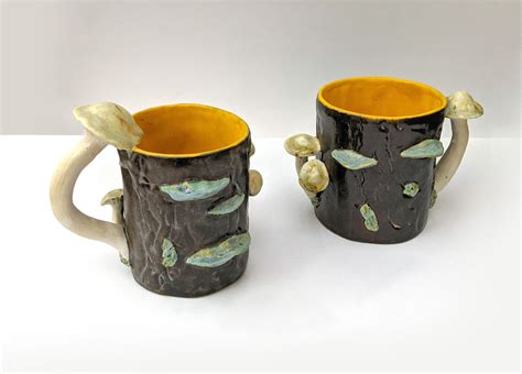 Ceramic Mushroom Cup Tree Mug Covered With Mushroom Handle Etsy