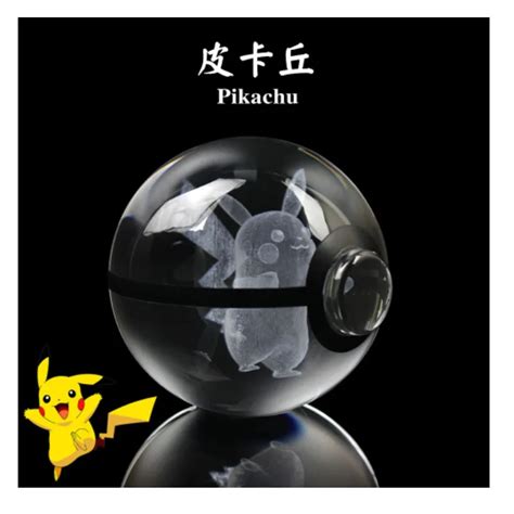 Anime Pokemon Pikachu 3D Kristall Ball Pokeball Anime Figuren Gravur