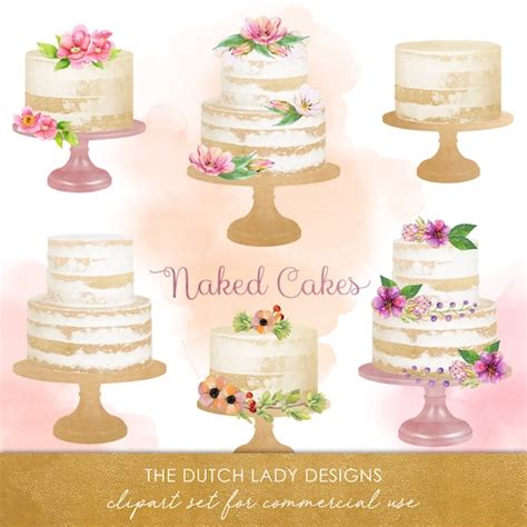 Naked Cake Clipart Set Layered Wedding Cakes Decorated Etsy