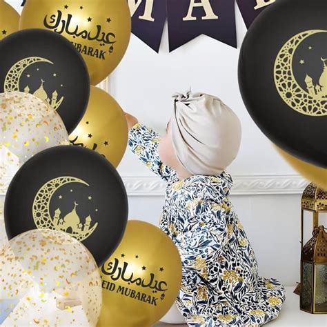 30Pcs Ballons Eid Mubarak Avec Rubans De Soie Lune Ballons En Latex Lot