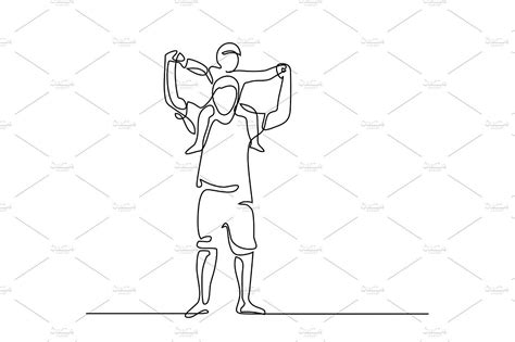 Father With Son On Shoulders Line Art Drawings Black And White Art Drawing Drawings