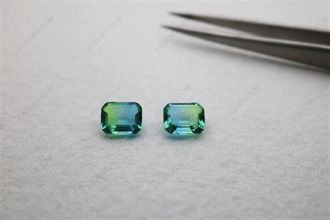 Loose Synthetic Watermelon Tourmaline Glass Bicolor Octagon Emerald Cut