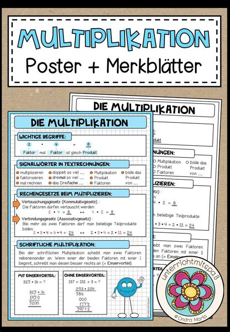 MULTIPLIKATION Poster Merkblatt Unterrichtsmaterial Im Fach