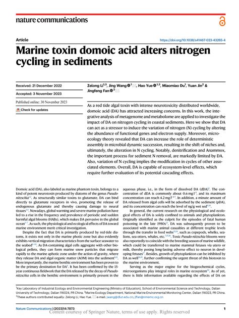 Pdf Marine Toxin Domoic Acid Alters Nitrogen Cycling In Sediments