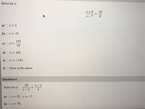 Solved Solve For X X 8 10 A X 2 B X 15 C Ox 142 D