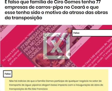 É Falso Que Família De Ciro Gomes Tenha 77 Empresas De Carros Pipa No