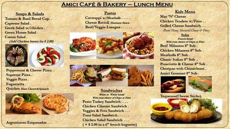 Online Menu of Amici Cafe & Bakery, The Woodlands, TX