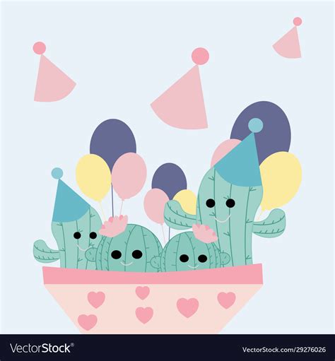 With Pink Pot Party Cactus Royalty Free Vector Image