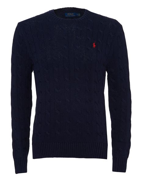 Ralph Lauren Mens Cable Knit Jumper Hunter Navy Regular Fit Sweater