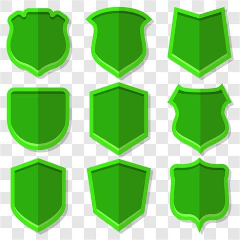 Conjunto De Escudos Vectoriales Verdes En Estilo D Con Sombra Vector