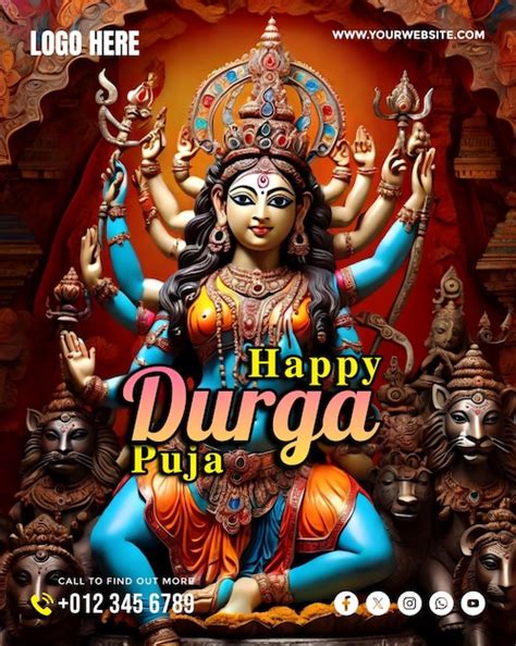 Happy Durga Puja Social Media Banner And Poster Template Premium AI