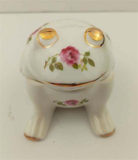 Vintage Fine Bone China Cottage Rose Frog Trinket Dish Roses Yellow