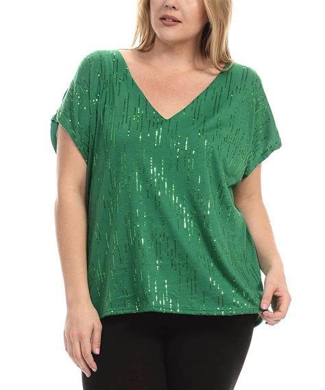 Bellino Green Sequin Top Plus Tops Sequin Top Green Sequins