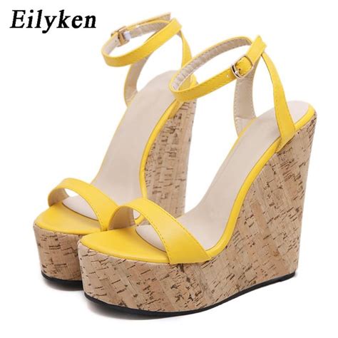 Eilyken Open Toe Ankle Strap Platform Wedges Women Sandals Super High