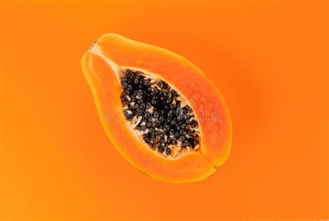 Papaya Fruit on Orange, Yellow Background. Half of Fresh Organic Papaya ...