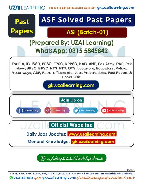 SOLUTION Asf Asi Solved Past Papers Batch 01 Prepared By Uzai Learning