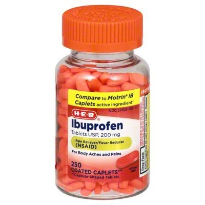 H E B Ibuprofen 200 Mg Caplets Clear Bottle 250 Ct Central Market