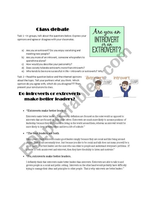 Introvert Or Extrovert ESL Worksheet By Goccanada