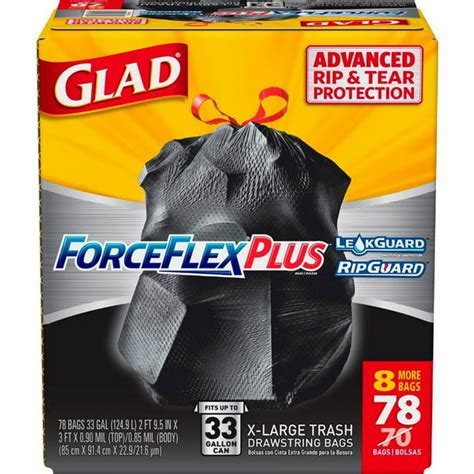 Product of Glad 33-Gal. ForceFlex Black Drawstring Plastic Trash Bags ...