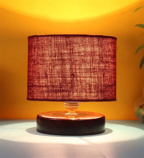 Buy Maroon Jute Table Lamp With Wood Brown Base By New Era At Off