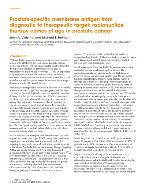 Pdf Prostate Specific Membrane Antigen Psma From Diagnostic To