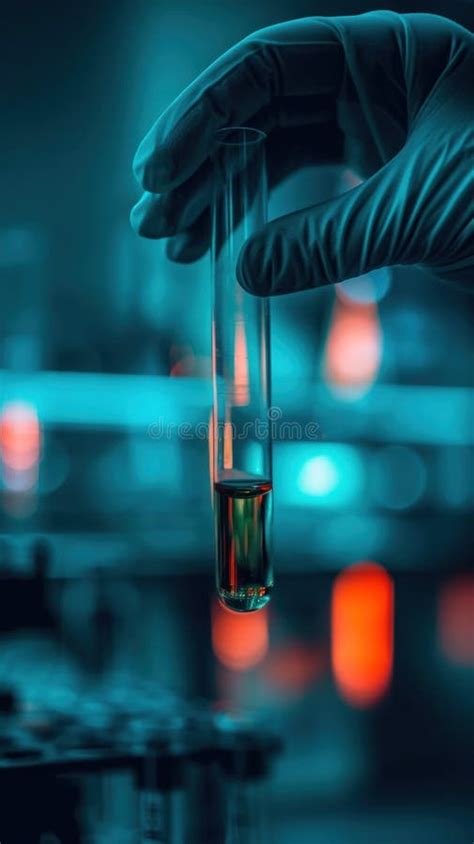 Close Up Of A Hand Holding A Test Tube Filled With Liquid Stock Photo