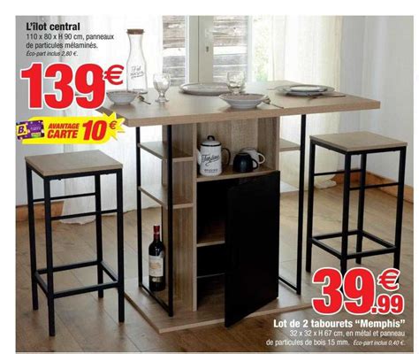 Promo L Ilot Central Lot De 2 Tabourets Memphis Chez Bazarland