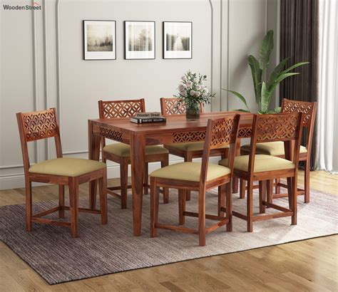 Buy Cambrey 6 Seater Cushioned Dining Table Set (Honey Finish) Online in India at Best Price ...