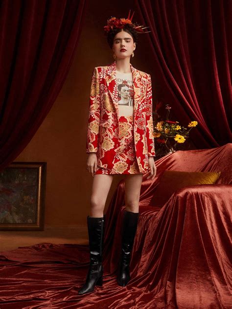 Frida Kahlo X SHEIN X Designer Delapaz Blazer Con Estampado Floral De