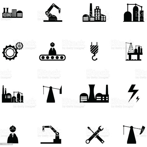 Ilustración De Conjunto De Iconos De La Industria Y Más Vectores Libres De Derechos De Blanco