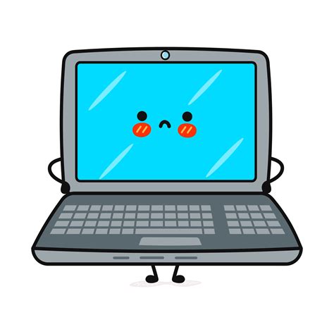 Cute sad laptop character. Vector hand drawn cartoon kawaii character ...