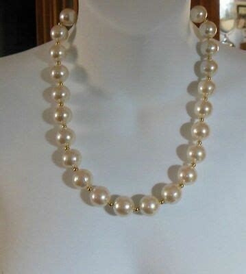 Vintage Signed Napier Large Faux Pearl Strand Necklace S Pat