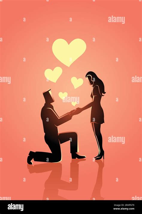 Vector Illustration Of A Man Kneeling And Holding His Girlfriend Hands