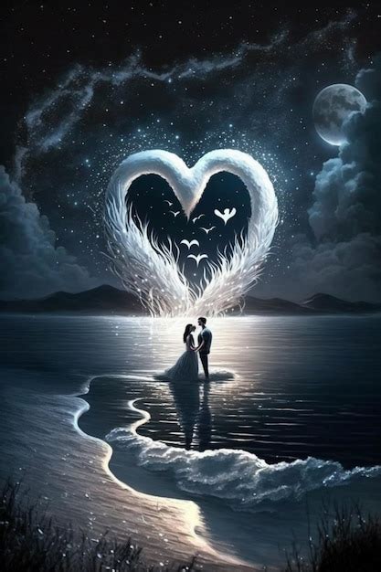 Premium AI Image A Couple Standing On A Beach With A Heart Shaped