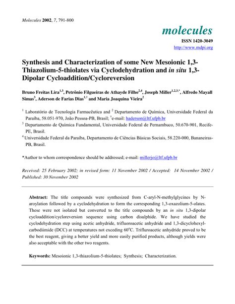 Pdf Synthesis And Characterization Of Some New Mesoionic