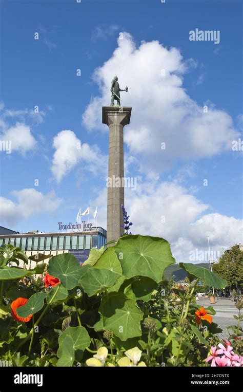 Market Square Olav Tryggvason Monument Norway Trondheim Stock Photo